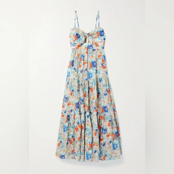 Zimmermann - Clover Tie Front Midi Dress Topaz Peony Floral US 8 / AU 2 / Medium - Picture 6 of 16